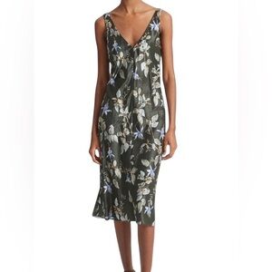 NWT Vince Bellflower Satin Floral Sleeveless V-Neck Midi Slip Dress, Size XS